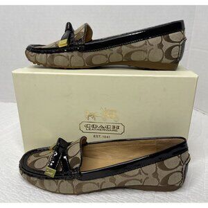 Coach Womens Signature Frida Canvas Patent Leather Loafers Brown SZ 8M